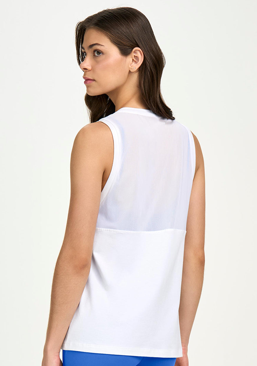 COTTON TANK TOP ELONGATED STRAIGHT TULLE BACK