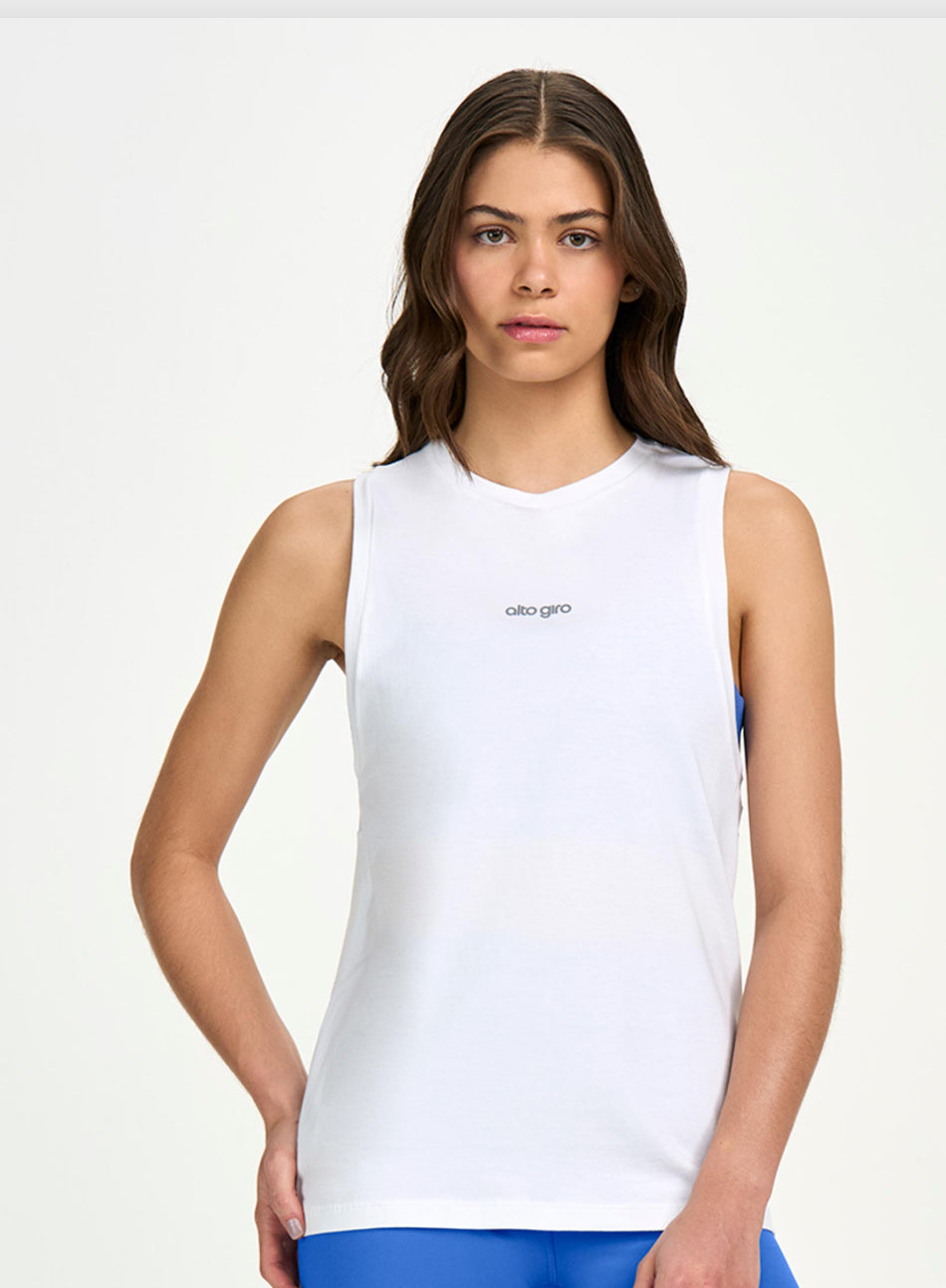 COTTON TANK TOP ELONGATED STRAIGHT TULLE BACK