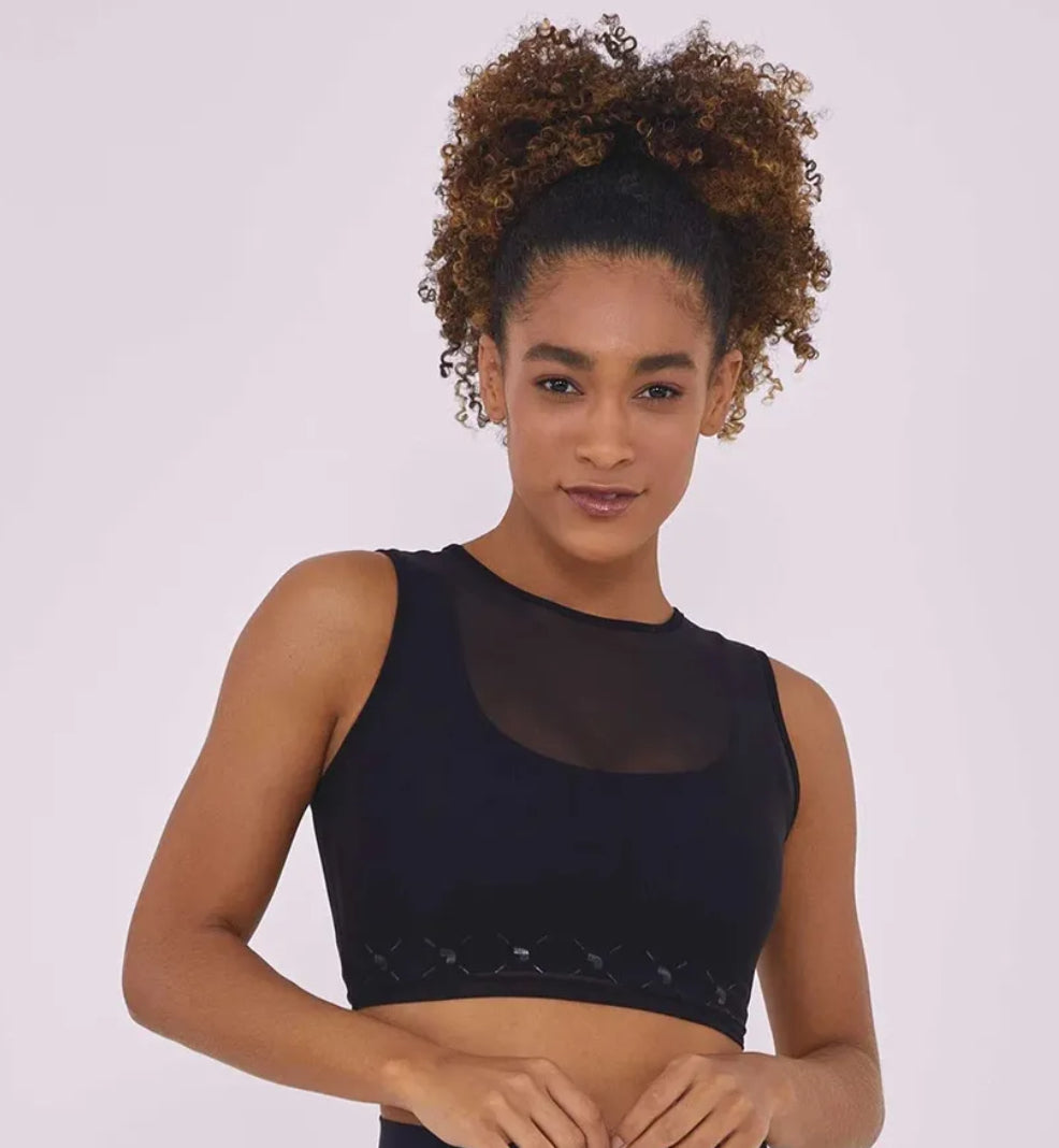 Hyper top and tulle overlay tank top