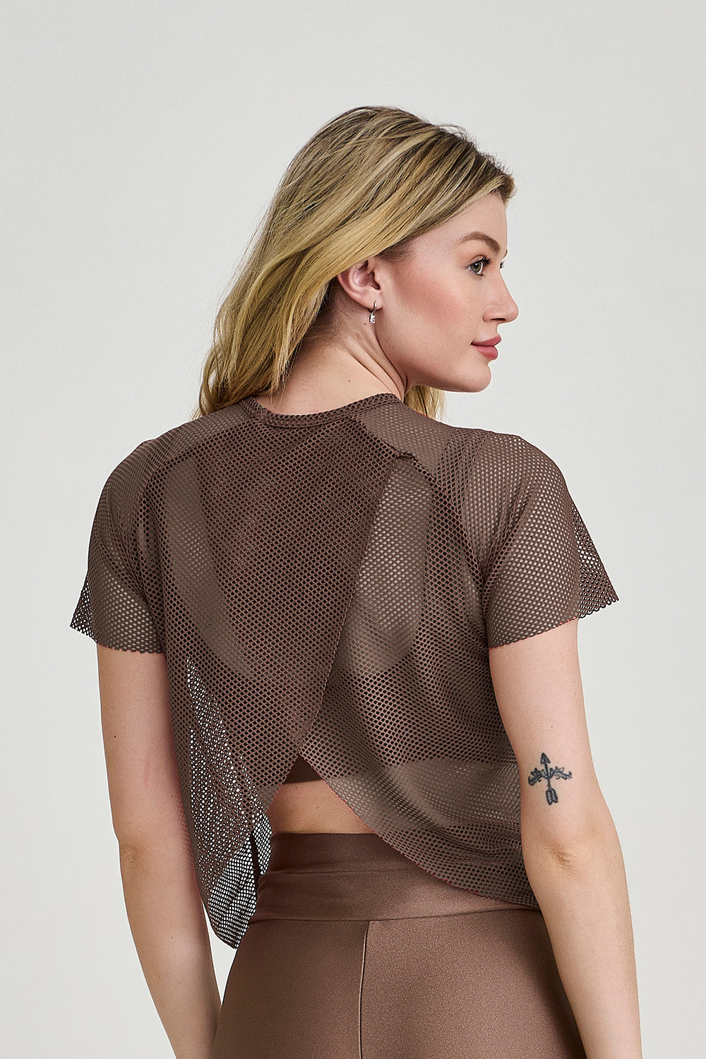Mesh blouse with wrap-around back