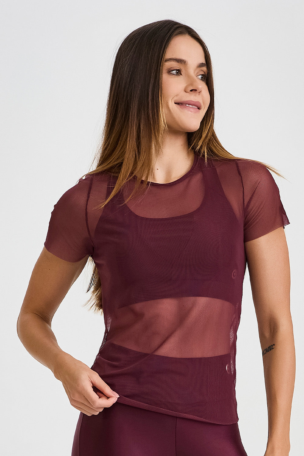 Draped Mesh Blouse with Back Detail