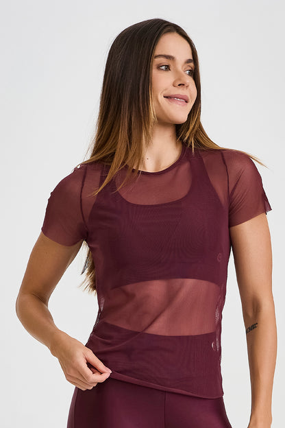 Draped Mesh Blouse with Back Detail