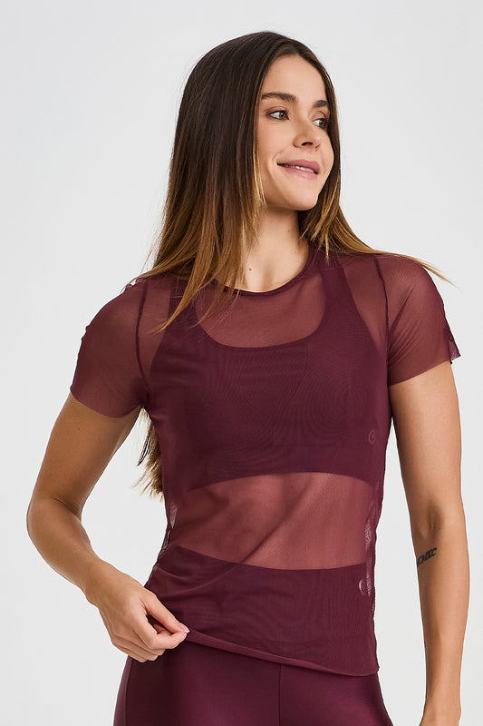 Draped Mesh Blouse with Back Detail