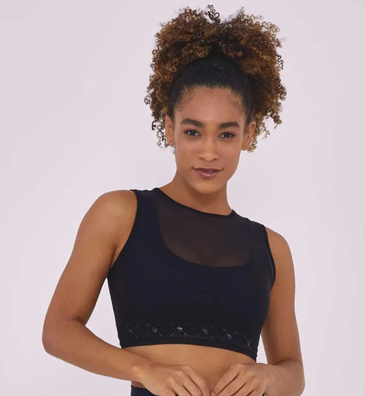Hyper top and tulle overlay tank top