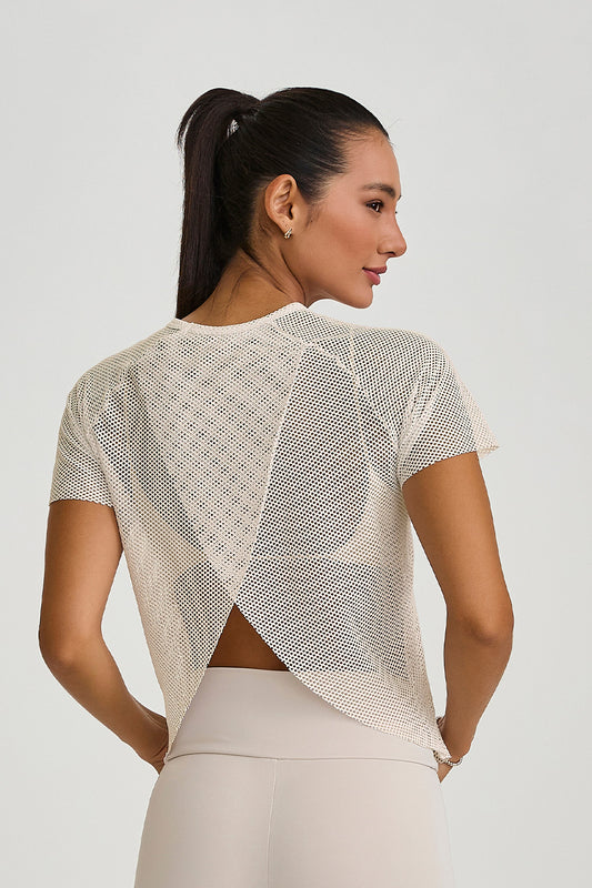 Mesh blouse with wrap-around back
